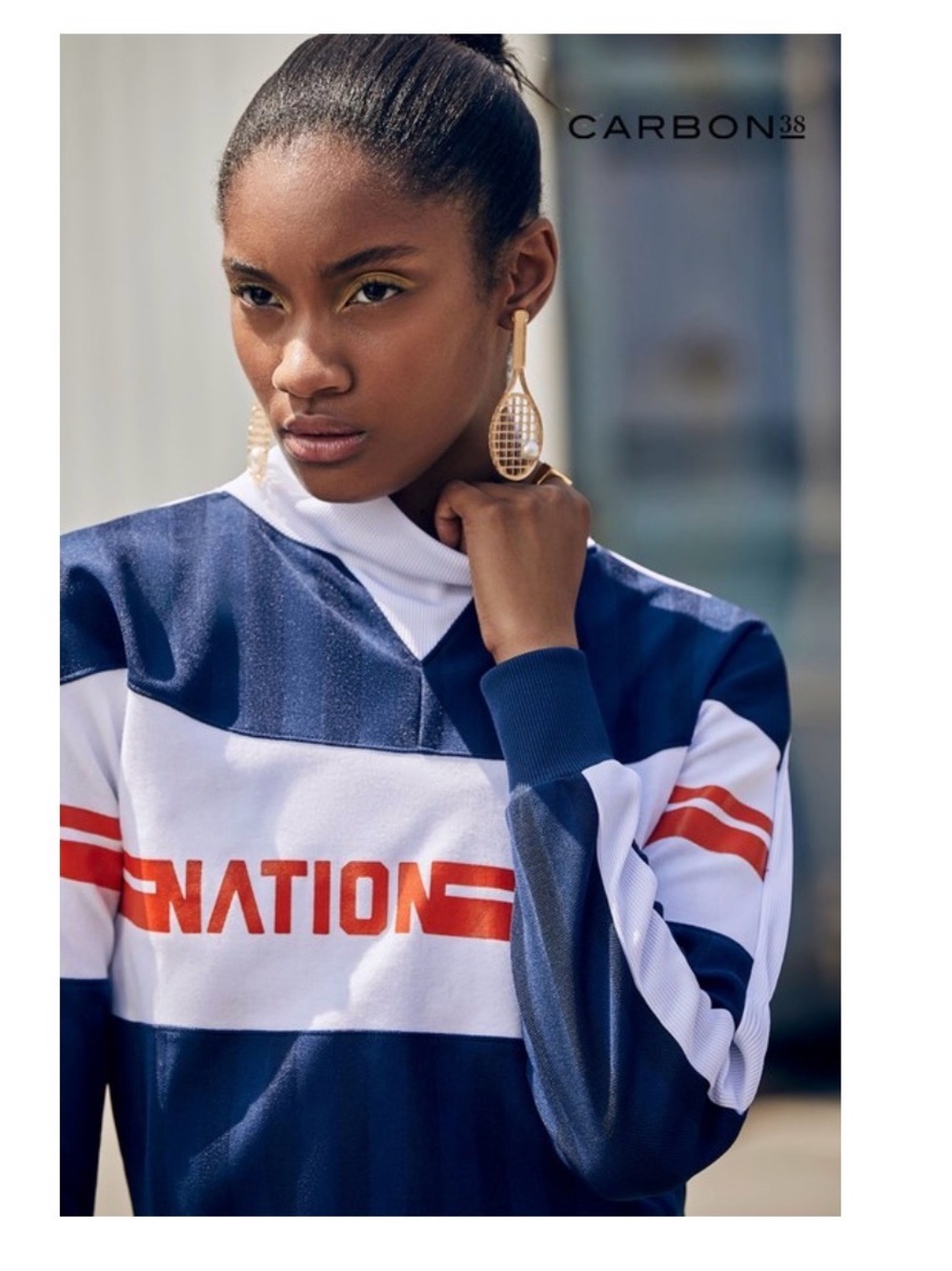 PE Nation Navy & White Colorblock Pullover with Red Accent
